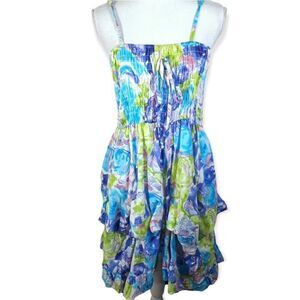 DOTS TURQUOISE & GREEN SMOCKED DRESS SZ.XL EUC